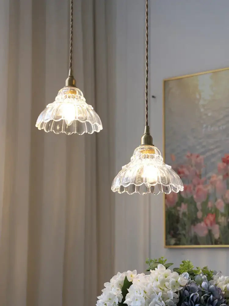 Modern fluted brass glass pendant light for dining room