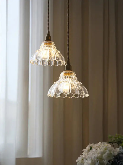 Modern fluted brass glass pendant light for dining room