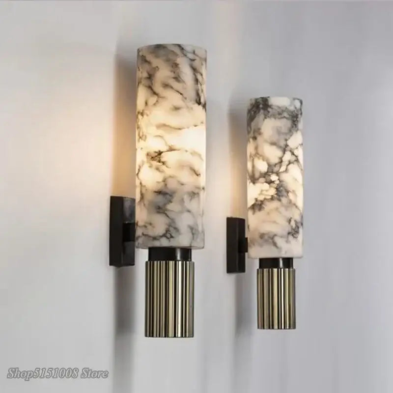 Modern fluted dolomite marble wall light bedroom sconce pair