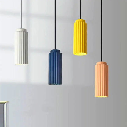 Modern fluted led pendant lights kitchen cylindrical hanging fixture