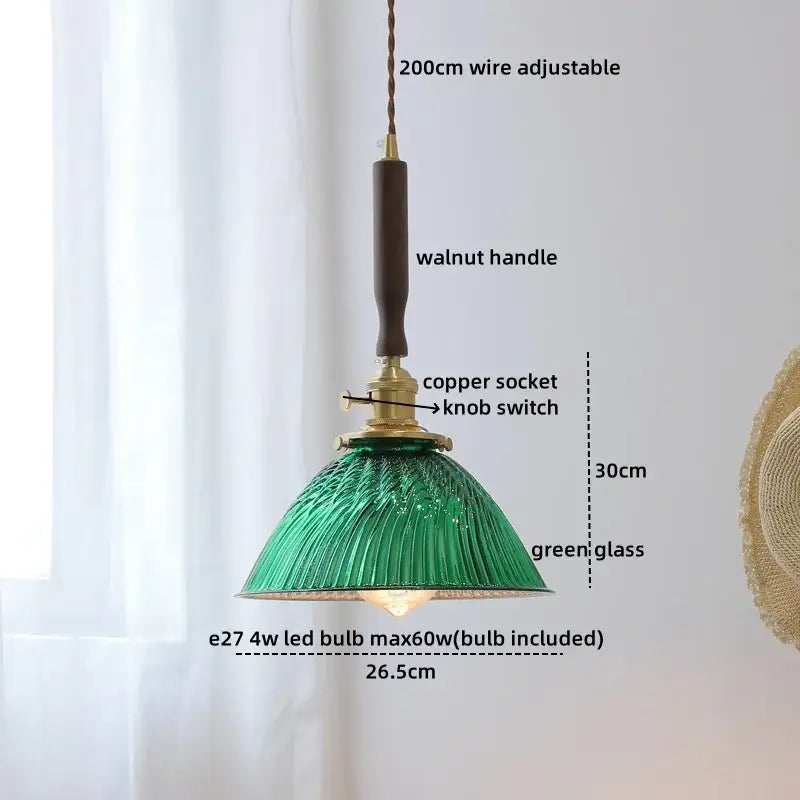 Modern fluted yellow glass pendant light dining room led walnut copper