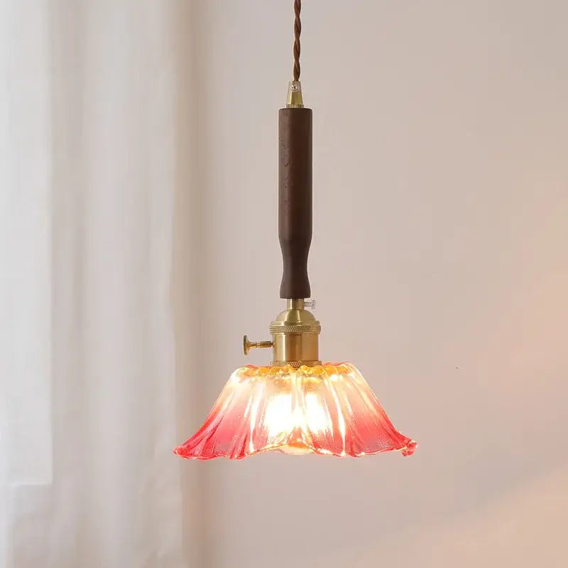 Modern fluted yellow glass pendant light dining room led walnut copper