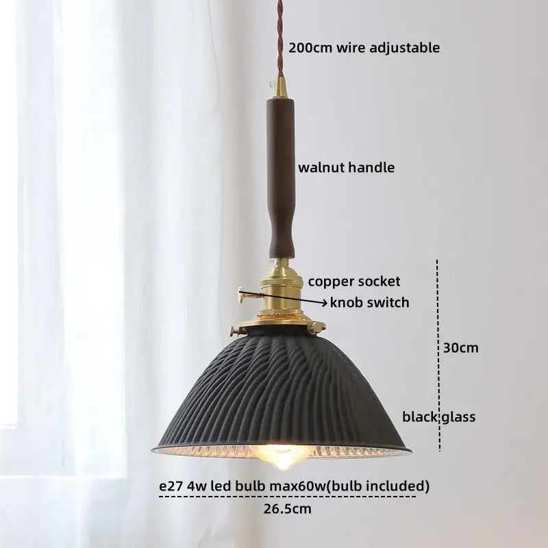 Modern fluted yellow glass pendant light dining room led walnut copper