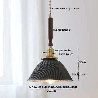 Modern fluted yellow glass pendant light dining room led walnut copper