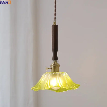 Modern fluted yellow glass pendant light dining room led walnut copper