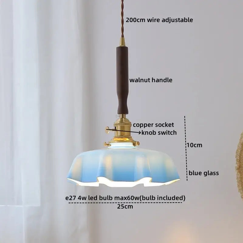 Modern fluted yellow glass pendant light dining room led walnut copper