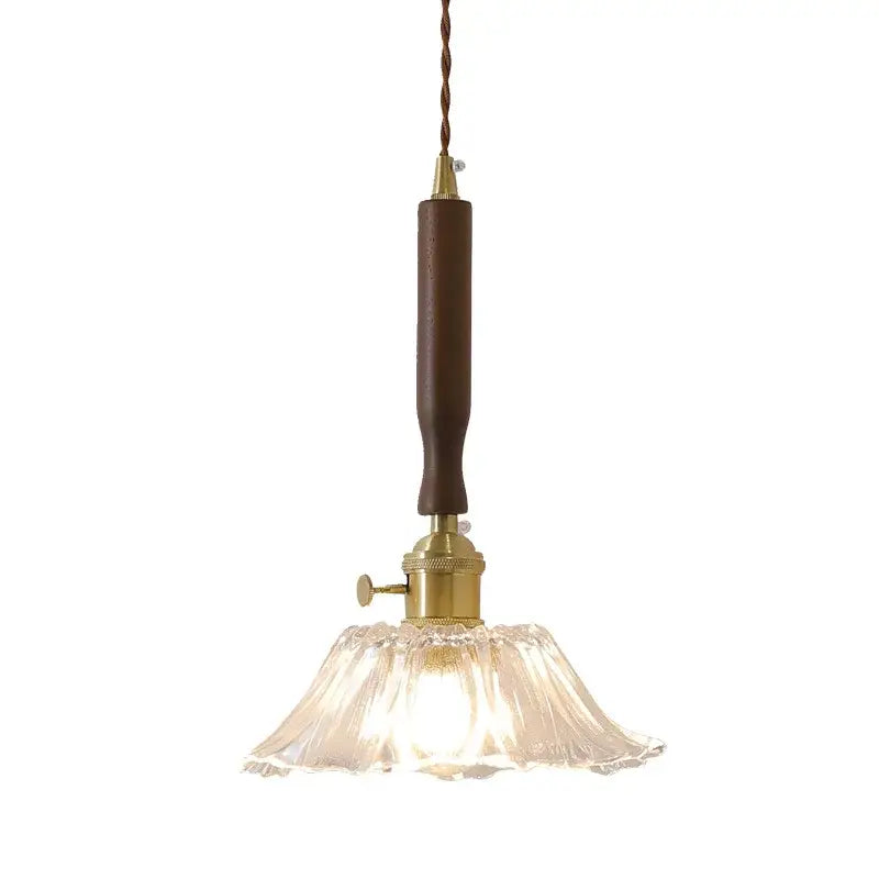 Modern fluted yellow glass pendant light dining room led walnut copper