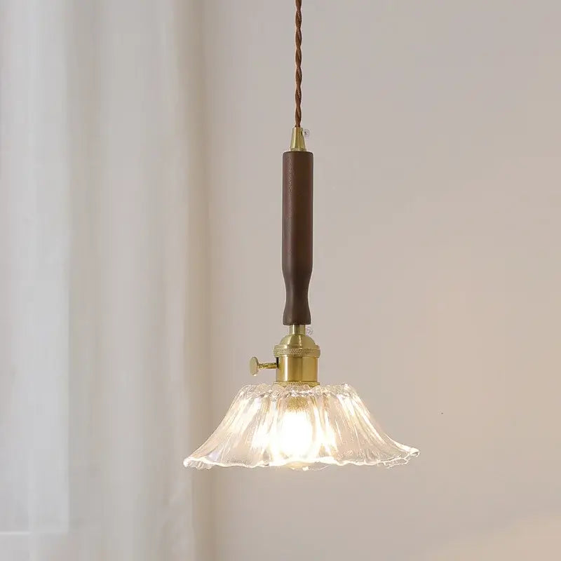 Modern fluted yellow glass pendant light dining room led walnut copper