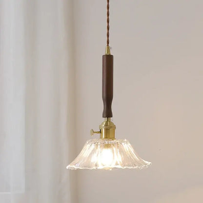 Modern fluted yellow glass pendant light dining room led walnut copper