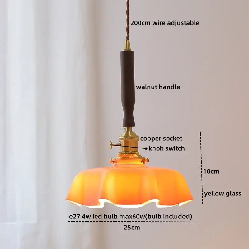 Modern fluted yellow glass pendant light dining room led walnut copper