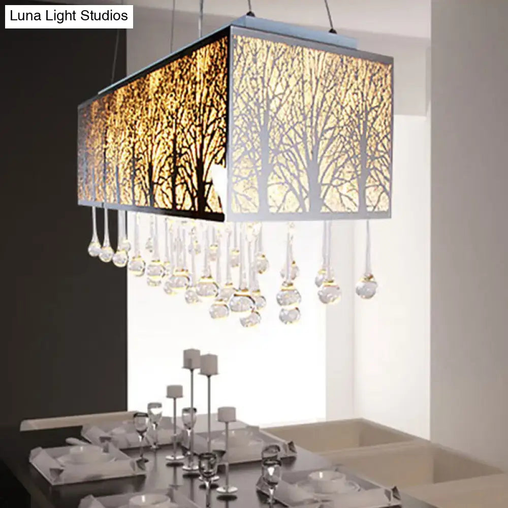 Modern forest pattern amber & white island light with waterdrop crystal