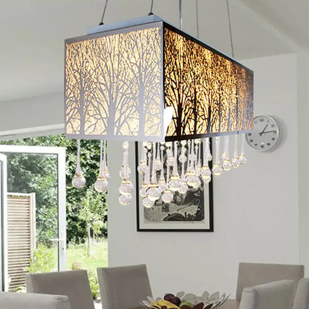 Modern forest pattern amber & white island light with waterdrop crystal