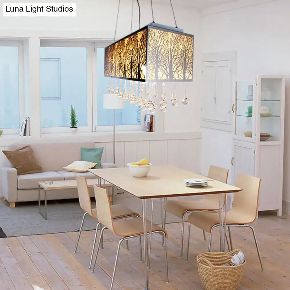 Modern forest pattern amber & white island light with waterdrop crystal