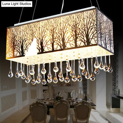 Modern forest pattern amber & white island light with waterdrop crystal