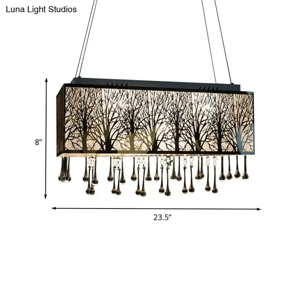 Modern forest pattern amber & white island light with waterdrop crystal