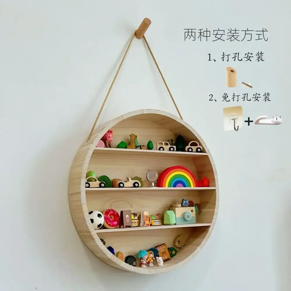 Modern four tier circular wooden frame living room wall shelf
