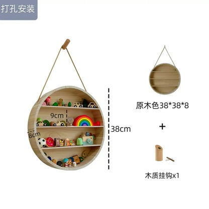Modern four tier circular wooden frame living room wall shelf