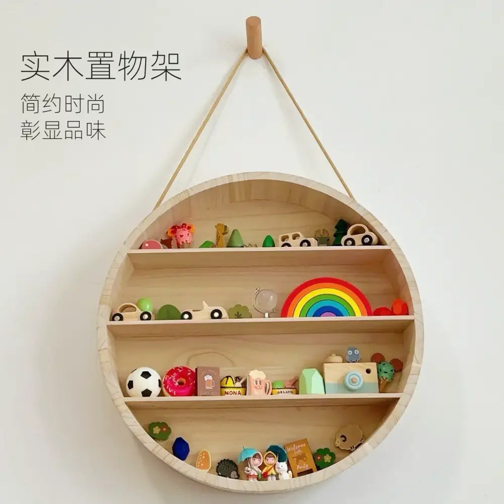 Modern four tier circular wooden frame living room wall shelf