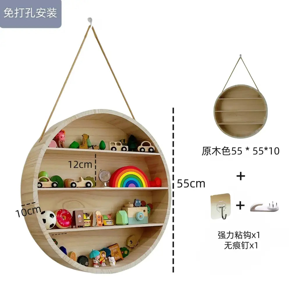 Modern four tier circular wooden frame living room wall shelf