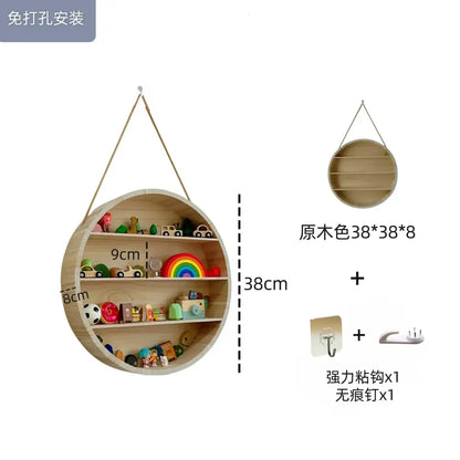 Modern four tier circular wooden frame living room wall shelf