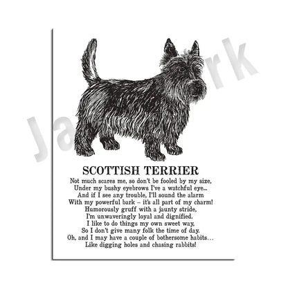 Modern framed black & white dog breed poster set bedroom wall decor