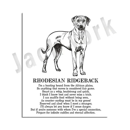 Modern framed black & white dog breed poster set bedroom wall decor