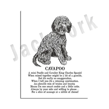 Modern framed black & white dog breed poster set bedroom wall decor