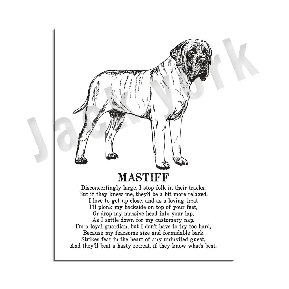 Modern framed black & white dog breed poster set bedroom wall decor