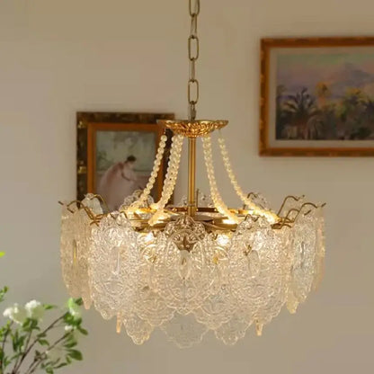 Modern french gold and clear glass led chandelier living room light