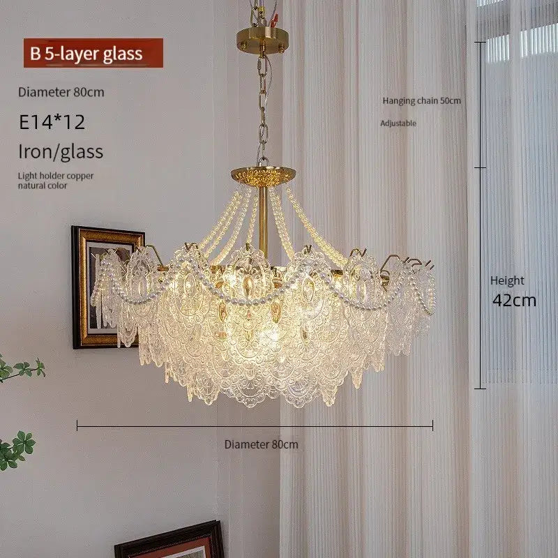 Modern french gold and clear glass led chandelier living room light
