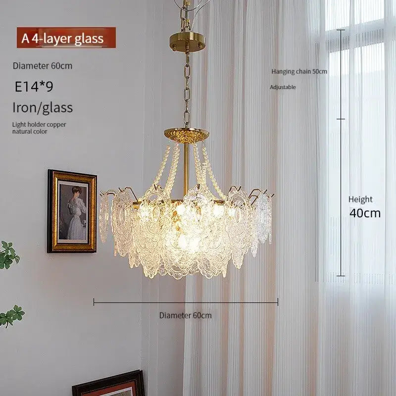 Modern french gold and clear glass led chandelier living room light