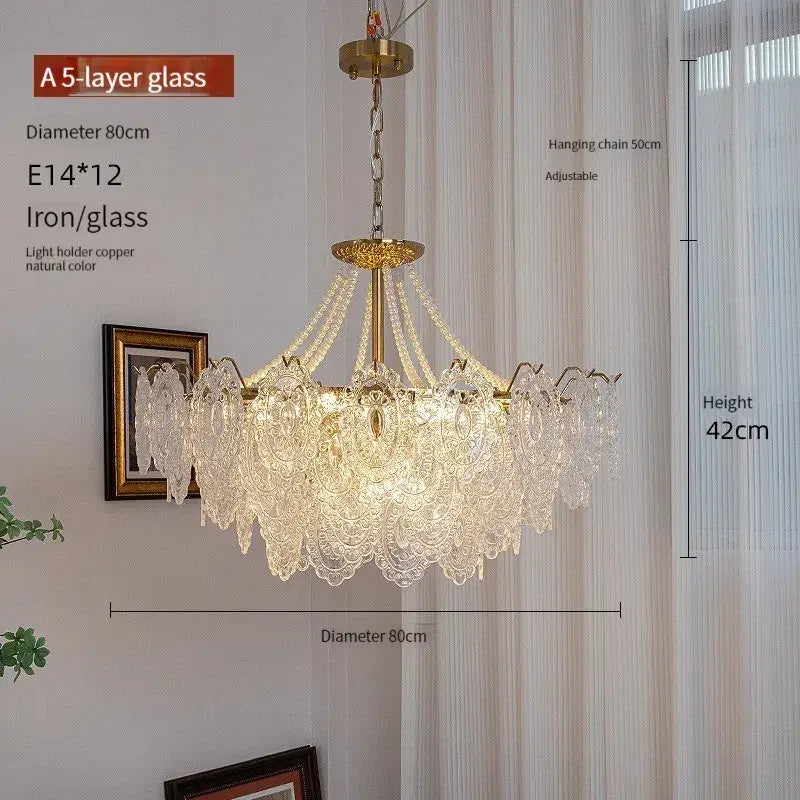 Modern french gold and clear glass led chandelier living room light