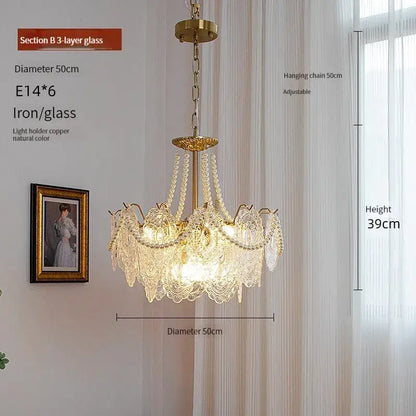 Modern french gold and clear glass led chandelier living room light