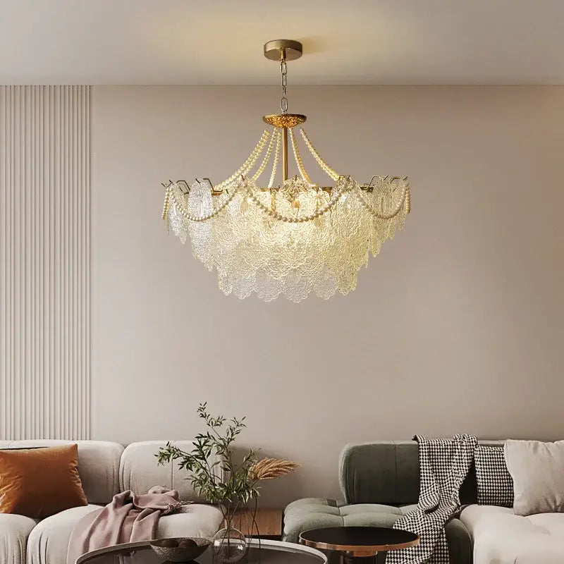 Modern french gold and clear glass led chandelier living room light