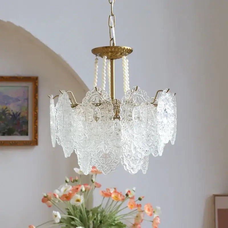 Modern french gold and clear glass led chandelier living room light