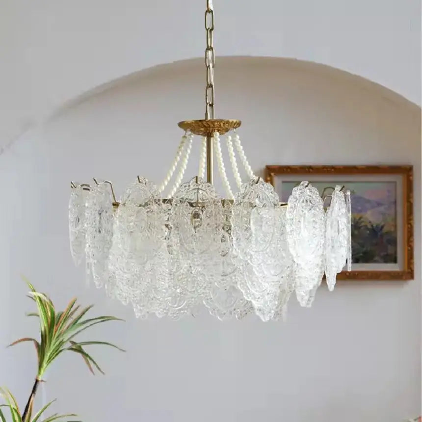Modern french gold and clear glass led chandelier living room light