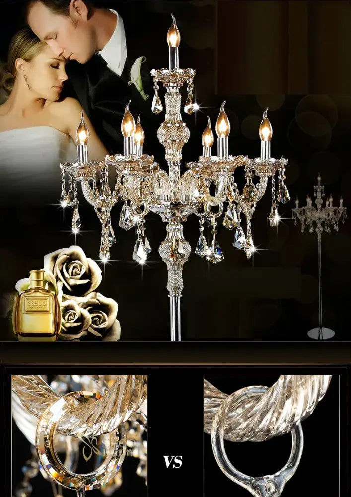 Modern french gold champagne crystal floor lamp living room
