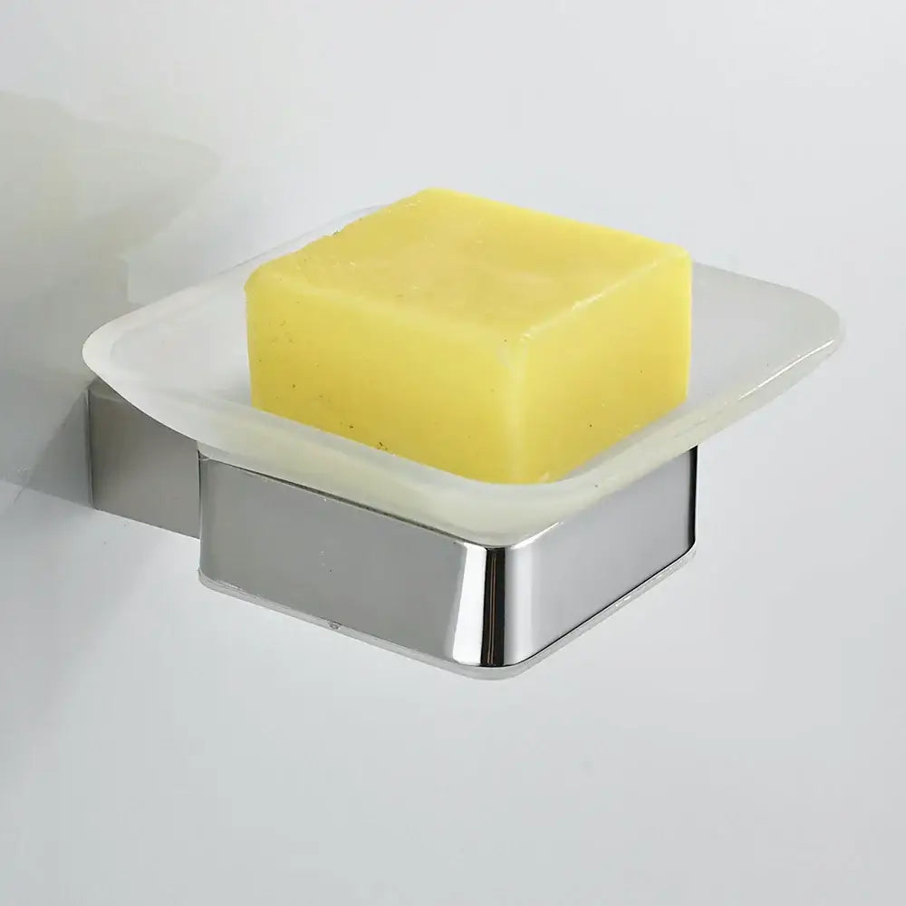 Modern frosted glass and black finish wall mount soap holder bathroom