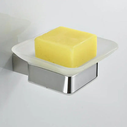Modern frosted glass and black finish wall mount soap holder bathroom