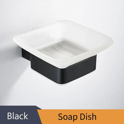 Modern frosted glass and black finish wall mount soap holder bathroom