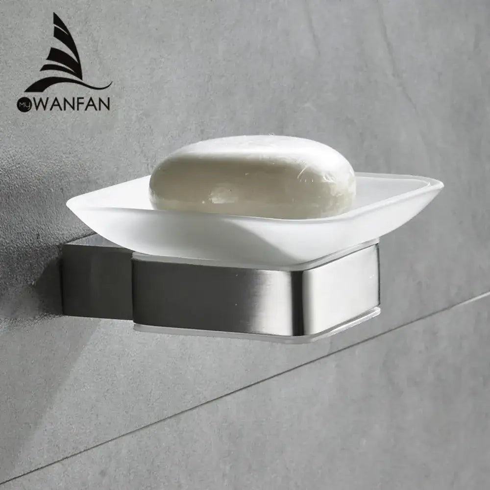 Modern frosted glass and black finish wall mount soap holder bathroom