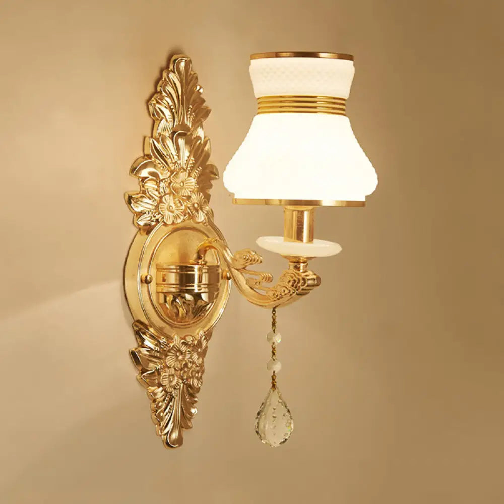 DecorBites™ Modern Frosted Glass Bell Shade Wall Sconce with Gold Carved Backplate