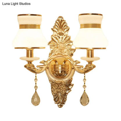 DecorBites™ Modern Frosted Glass Bell Shade Wall Sconce with Gold Carved Backplate