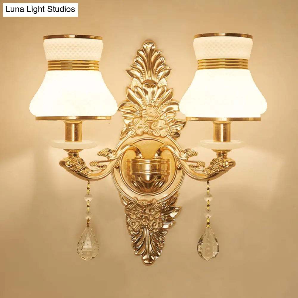 DecorBites™ Modern Frosted Glass Bell Shade Wall Sconce with Gold Carved Backplate