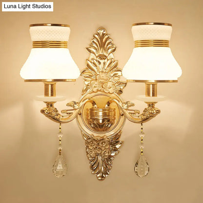 DecorBites™ Modern Frosted Glass Bell Shade Wall Sconce with Gold Carved Backplate
