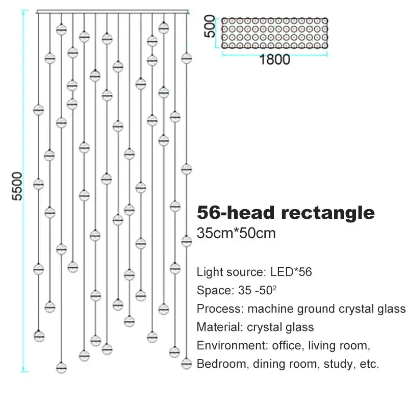 Modern frosted glass crystal ceiling chandelier staircase pendant light