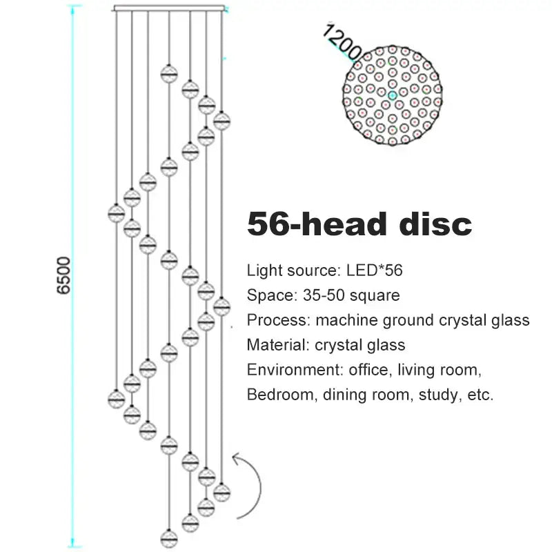 Modern frosted glass crystal ceiling chandelier staircase pendant light