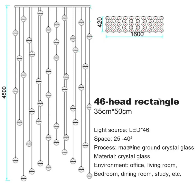 Modern frosted glass crystal ceiling chandelier staircase pendant light