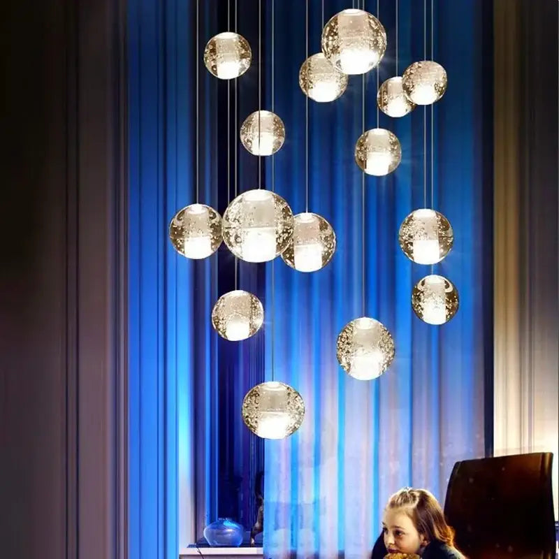 Modern frosted glass crystal ceiling chandelier staircase pendant light