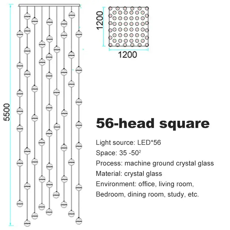 Modern frosted glass crystal ceiling chandelier staircase pendant light